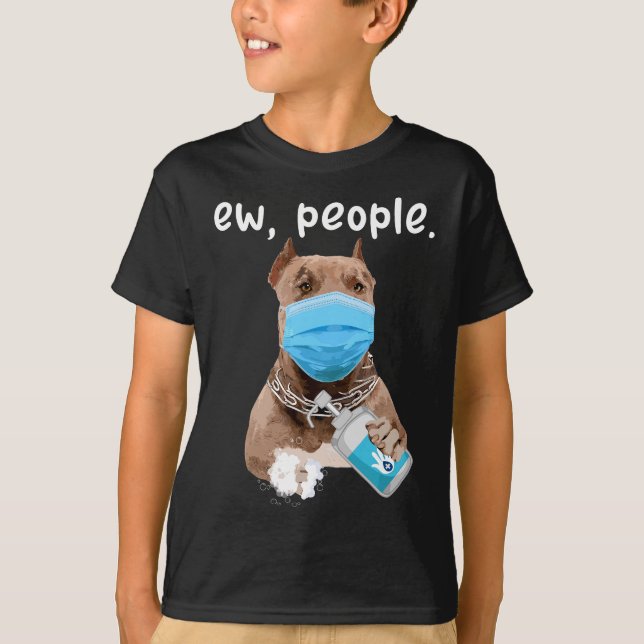T-shirt Joli Pitbull Chien Ew Chien Portant Un Masque Visa (Devant)