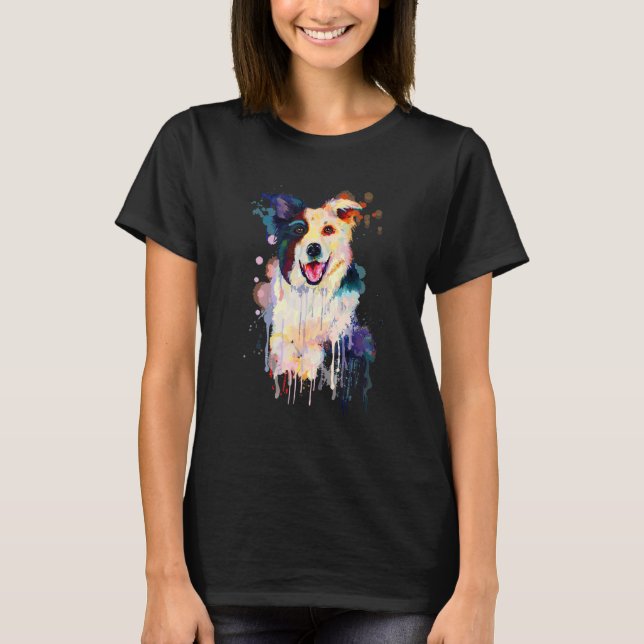 T-shirt Joli portrait éclaboussé de chiot Border Collie (Devant)