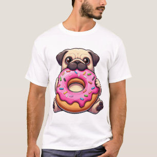 T-shirt Joli pug avec donut chien de dessin animé drôle