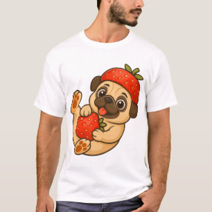 T-shirt Joli pug avec fraises dessin animé doux et fruité