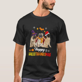 T-shirt Joli Pug Hallothanksmas Halloween Thanksgiving Xma