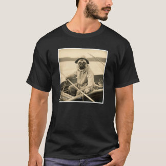 T-shirt Joli Pug Pêcheur sur un Bateau Vintage