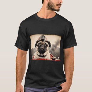 T-shirt Joli Pug Pompiers Vintage