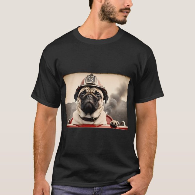 T-shirt Joli Pug Pompiers Vintage (Devant)