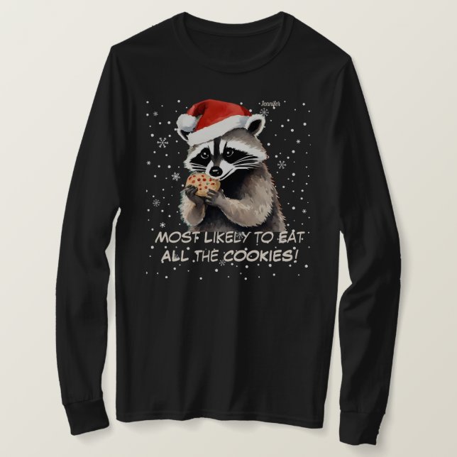 T-shirt Joli Raccoon Noël Mangez tous les cookies (Design devant)