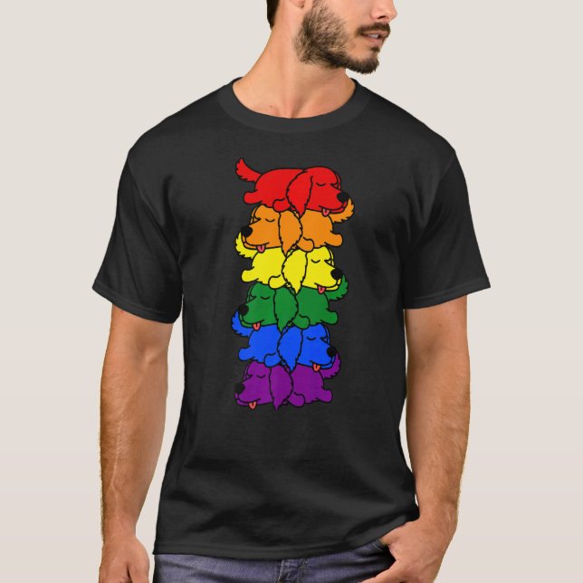 T-shirt Joli Rainbow Golden Retriever Gay pride Lgbt Puppy (Devant)