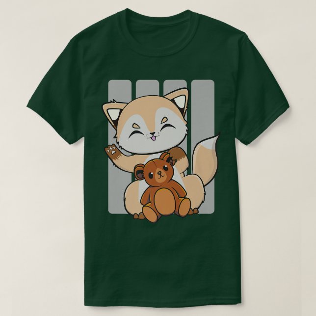 T-shirt Joli Renard Anime Avec Kawaii Toy Et Teddy Bear Pr (Design devant)