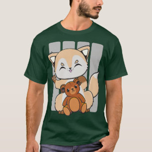 T-shirt Joli Renard Anime Avec Kawaii Toy Et Teddy Bear Pr
