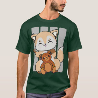 T-shirt Joli Renard Anime Avec Kawaii Toy Et Teddy Bear Pr
