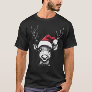 T-shirt Joli renne avec chapeau de Père Noël