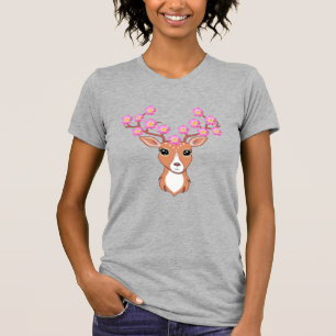 T-shirt Joli renne avec des fleurs roses
