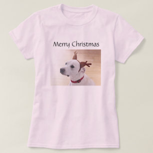 T-shirt Joli renne blanc Chien Chien rose Chien rose Noël