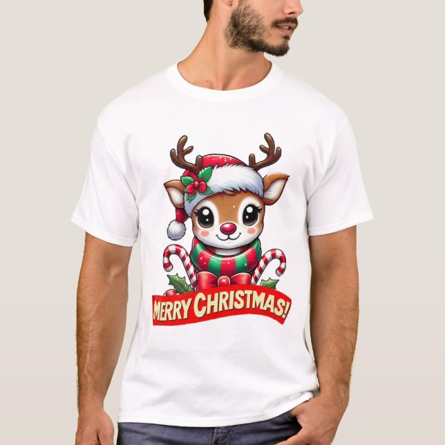 T-shirt Joli renne de Noël (Devant)