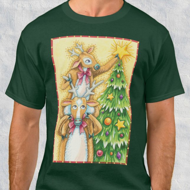 T-shirt Joli renne de Noël avec l'étoile de l'arbre de Noë (Créateur téléchargé)