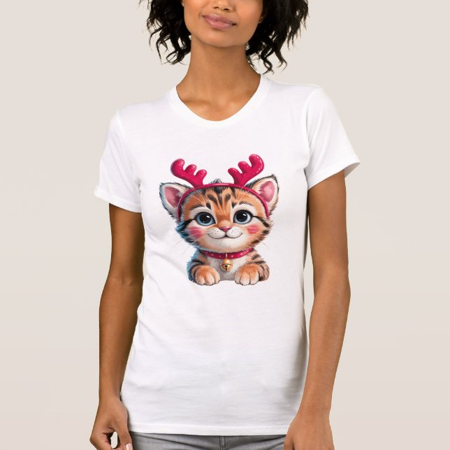 T-shirt Joli Renne Petit Chat | Amusing Chat de Noël pour  (Devant)