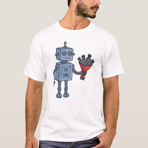 T-shirt Joli robot de la Saint-Valentin avec un bouquet d'