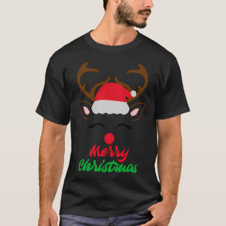 T-shirt Joli Rudolph Rouge Renne Noir Santa Hat Joyeux Ch