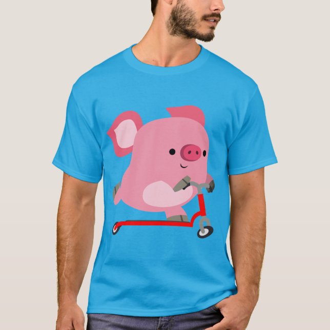 T-shirt Joli Scooter équitation Cartoon Cochon (Devant)