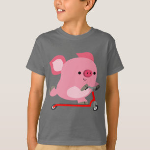 T-shirt Joli Scooter équitation Cartoon Pig Kids Tee