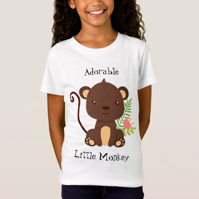 T-Shirt Joli Singe Brown Aux Fleurs Roses (Devant)