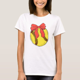 T-shirt Joli softball avec design coquette à ruban rouge