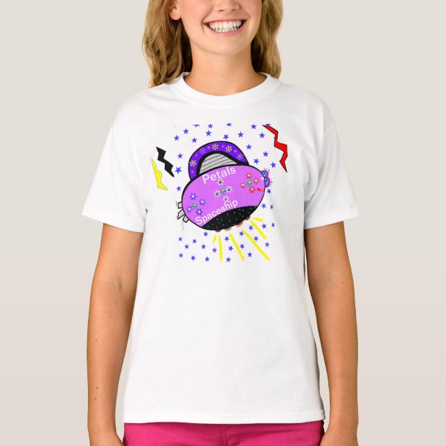 T-shirt Joli Souriant rose Pétales Violet Étoiles Spacilie (Devant)