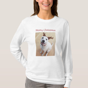 T-shirt Joli sourire blanc renne chien Noël