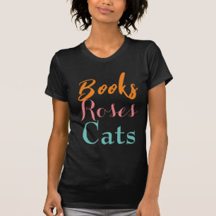 T-shirt Joli texte Favoris Livres Rose Chats Femme