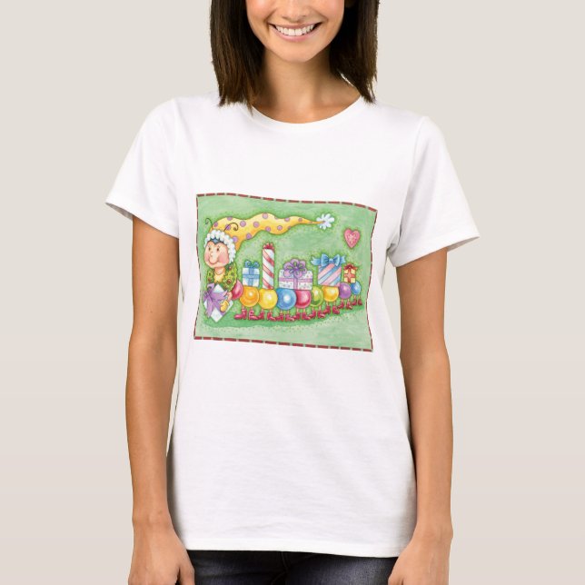 T-shirt Joli train de chenille de Noël avec des cadeaux (Devant)