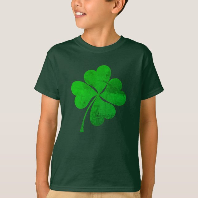T-shirt Joli trèfle vert chanceux à 4 feuilles St. Patrick (Devant)