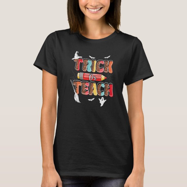 T-shirt Joli Trick Ou Enseignant Halloween Leopard Gro (Devant)