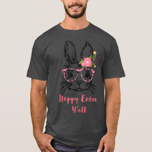 T-shirt Joli Visage Lapin Avec Lunettes Empreinte de léopa