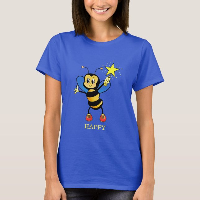 T-shirt Jolie abeille au miel avec étoile sur Sky Blue (Devant)