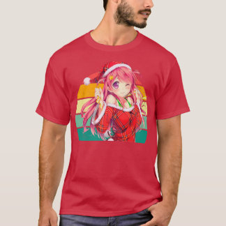 T-shirt Jolie Anime Girl Père Noël Christmas Tree Lights N