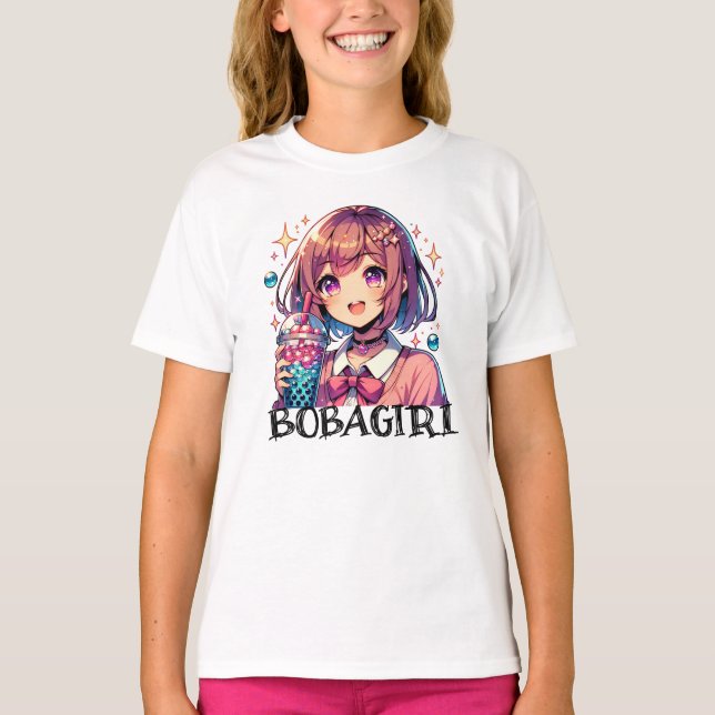 T-shirt Jolie Anime Girl tenant Bubble Tea (Devant)