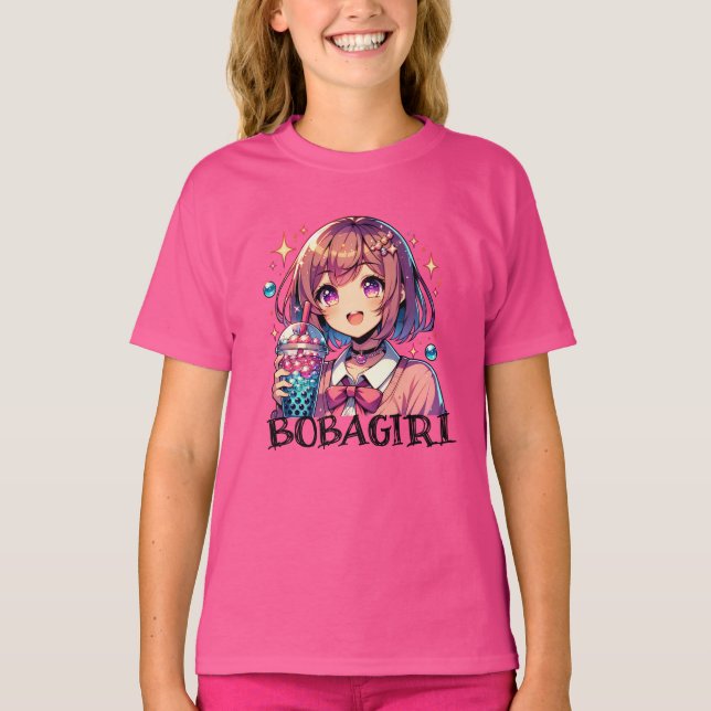 T-shirt Jolie Anime Girl tenant Bubble Tea (Devant)