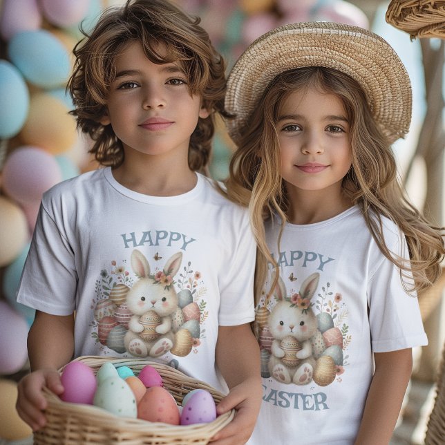 T-shirt Jolie aquarelle Bunny Pâques personnalisable Enfan (Cute watercolor Bunny Easter customizable Kids T-Shirt)