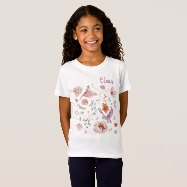 T-Shirt Jolie aquarelle Floral Hummingbird Monogramme (Devant entier)