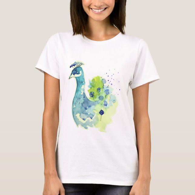 T-shirt Jolie aquarelle Peacock Portrait (Devant)