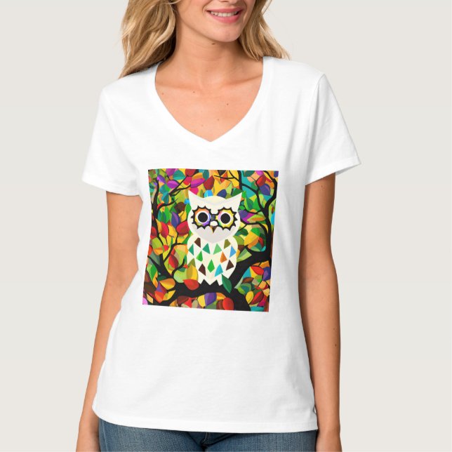 T-shirt Jolie Art de Hibou Coloré  (Devant)