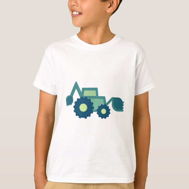 T-shirt Jolie Backhoe verte Funny Excavateur Digger Garçon (Devant)