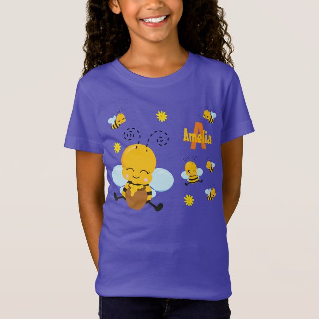 T-Shirt Jolie Bumble Bee avec Fleurs violettes (Devant)