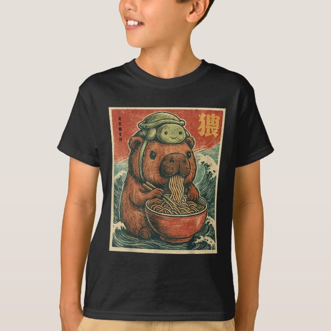 T-shirt Jolie Capybara Et Turtle Sac À Dos Ramen Kawaii Ca (Devant)