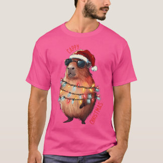 T-shirt Jolie Capybara Lumières De Noël Avec Sunglass Anim