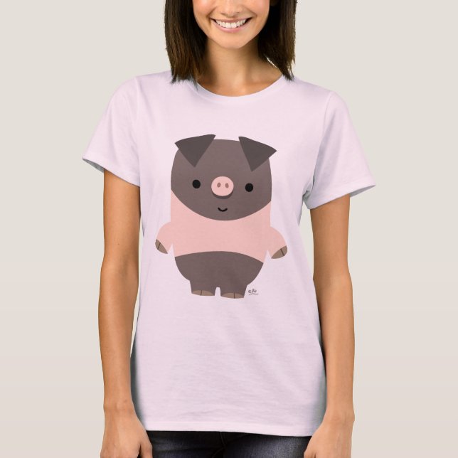 T-shirt Jolie caricature Cochon personnalisé Femmes T-shir (Devant)