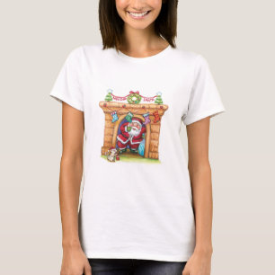 T-shirt Jolie Caricature Jolly Santa Claus Descendre Chimn