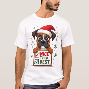 T-shirt Jolie chienne Boxer Chien Noël Joli J'ai essayé de