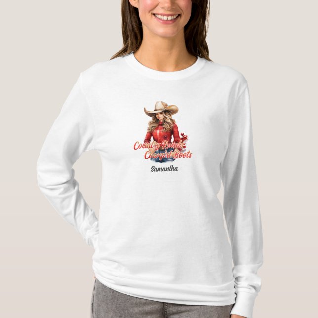 T-shirt Jolie cowgirl de Noël blonde moderne avec casquett (Devant)