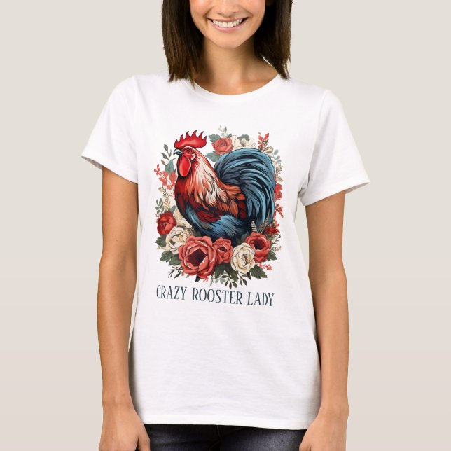 T-shirt Jolie dame de coq fou ajouter du texte (Devant)