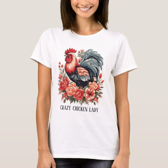 T-shirt Jolie dame de poulet fou ajouter du texte (Devant)